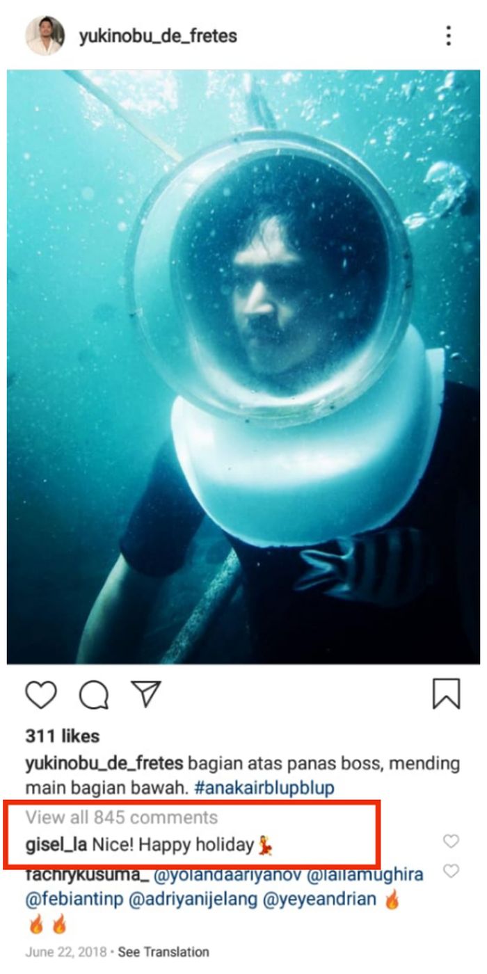Gisel komentari unggahan Michael Yukinobu De Fretes. (Instagram @yukinobu_de_fretes )