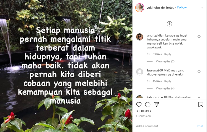 Postingan Michael Yukinobu De Fretes pasca ditetapkan sebagai <a href='https://jambi.tribunnews.com/tag/tersangka' title='tersangka'>tersangka</a> bersama <a href='https://jambi.tribunnews.com/tag/gisella-anastasia' title='Gisella Anastasia'>Gisella Anastasia</a>.