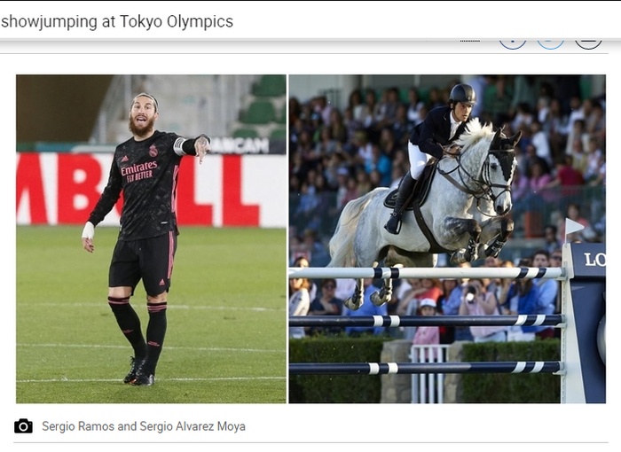 Tangkapan layar dari web Marca, yang menunjukan Sergio Ramos dan kuda yang telah dibelinya, Eliante Z.