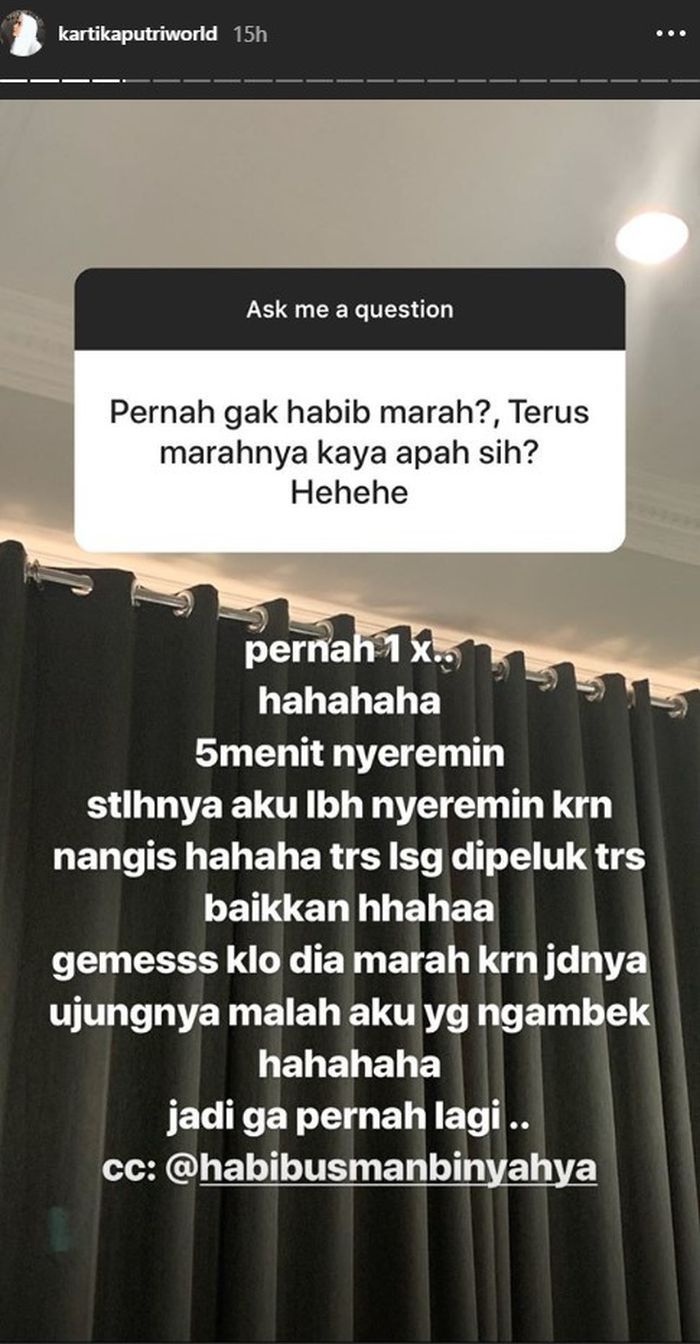 Unggahan Kartika Putri menjawab pertanyaan warganet