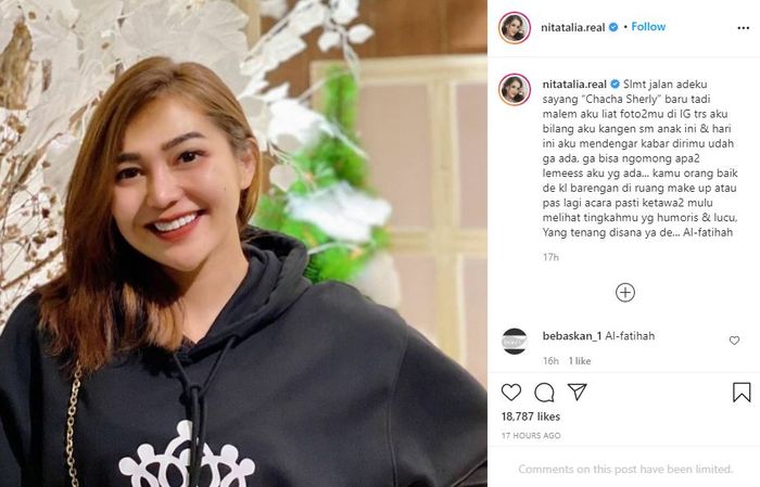Unggahan Nita Thalia mengenang Chacha Sherly