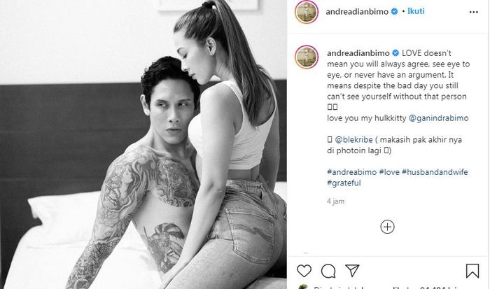 Andrea Dian memamerkan foto mesranya dengan Ganindra Bimo di atas ranjang.