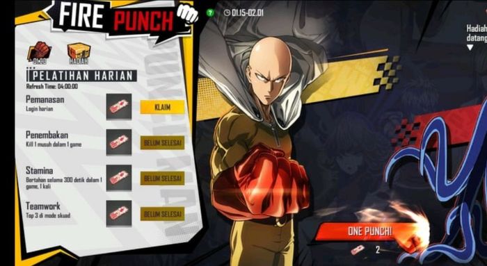 Free Fire x One-Punch Man interface