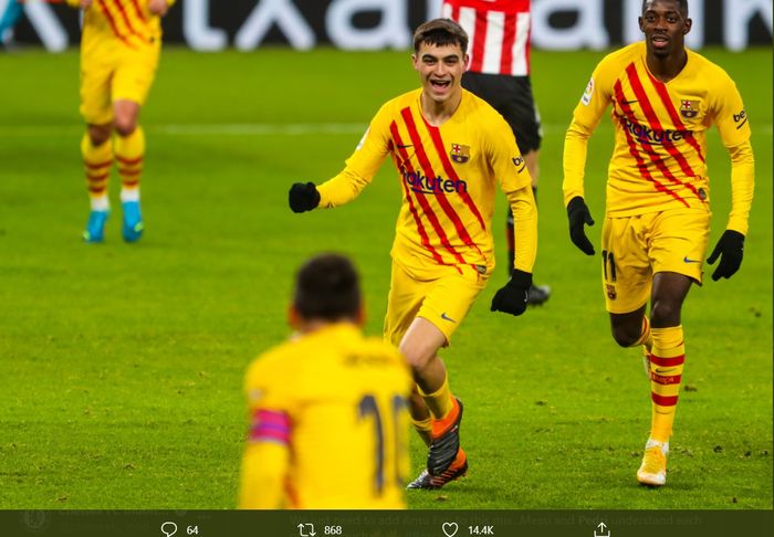 Pedri turut menyumbang satu gol dan satu assist dalam kemenangan 3-2 Barcelona atas Athletic Bilbao dalam lanjutan laga Liga Spanyol 2020-2021.