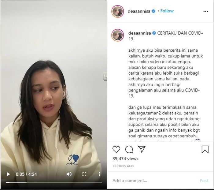 Dea Anisa di Video 'Ceritaku dan Covid-19'
