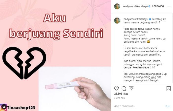 Unggahan <a href='https://palembang.tribunnews.com/tag/nadya' title='Nadya'>Nadya</a> Mustika, Rabu (6/1/2021).