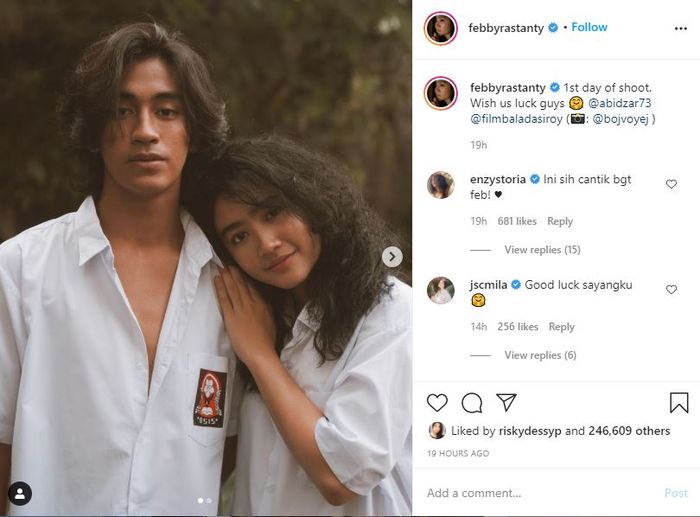 Febby Rastanty bersama Abidzar Al-Ghifari saat proses syuting film 'Balada Si Roy'.