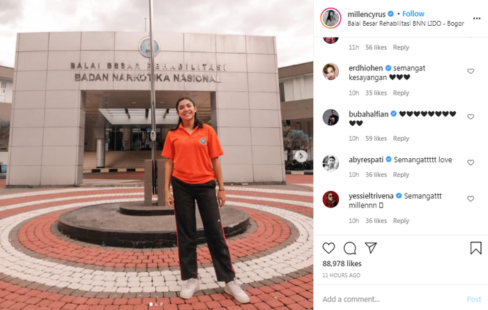 Millen Cyrus ungkap rasa syukur telah keluar dari rehabilitasi.Instagram @millencyrus