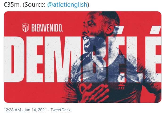 Moussa Dembele resmi menjadi pemain Atletico Madrid.