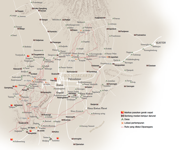 Laga Pemungkas Laskar Dipanagaran. Pergerakan cepat laskar Dipanagara dengan kekuatan sekitar 800 orang di Tanah Mataram selama Agustus 1829. Tujuh pasukan gerak cepat Belanda melakukan pengejaran tiada henti. Setidaknya terjadi 12 kali pertempuran di Yogyakarta dalam bulan itu. Kadang Dipanagara dan laskarnya melakukan manuver hingga sekitar 65 kilometer, tanpa makanan selain buah-buahan dan umbi-umbian. Pertempuran terakhir—dan salah satu yang paling berdarah—pecah di Desa Siluk (Sielo), sisi barat perbukitan Selarong, pada 17 September 1829. Sejak kekalahan dalam pertempuran itu, Dipanagara tak pernah lagi menginjakkan kakinya di Tanah Mataram.