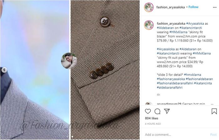 Detail blazer pria yang dikenakan Arya Saloka