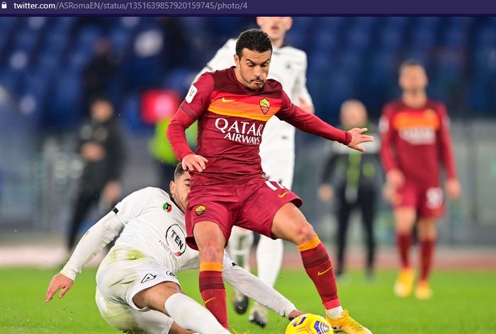 Penyerang AS Roma, Pedro saat menjamu Spezia dalam babak 16 besar Coppa Italia 2020-2021 di Stadion Olimpico, Selasa (19/1/2021) waktu setempat atau Rabu pukul 03.15 WIB.