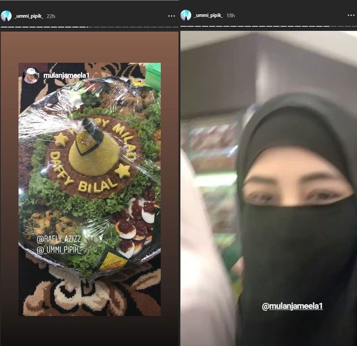 Umi Pipik saat memberikan nasi tumpeng untuk Mulan Jameela dan berbelanja
