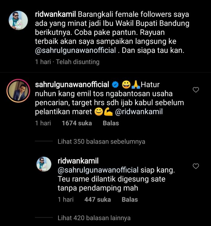 Ridwan Kamil promosikan Sahrul Gunawan agar segera dapat jodohInstagram @ridwankamil