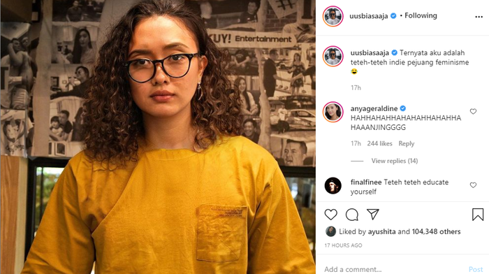 Foto Uus yang mencoba filter menjadi foto perempuan.