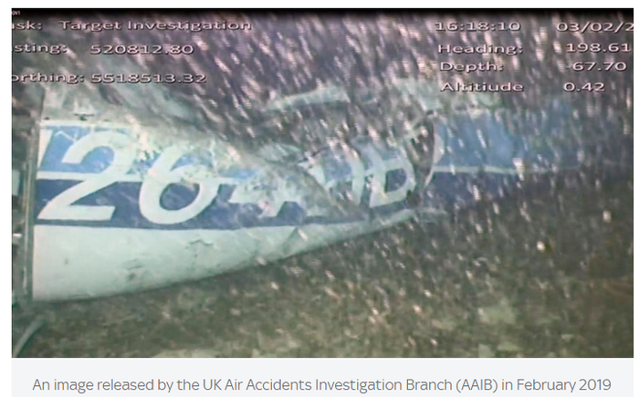 Pesawat yang ditumpangi oleh Emiliano Sala ketika ditemukan di dasar Selat Inggris.