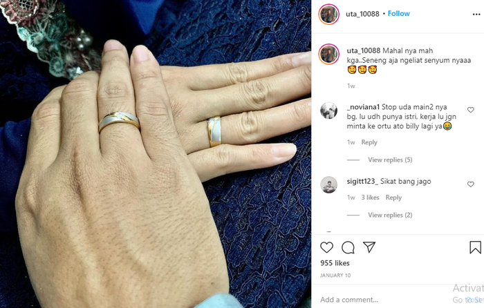 Cincin nikah Uta Syahputra