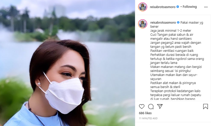 tangkap Layar unggahan dokter Reisa Broto Asmoro yang mengingatkan masyarakat untuk menjaga protokol kesehatan.Instagram @reisabrotoasmoro