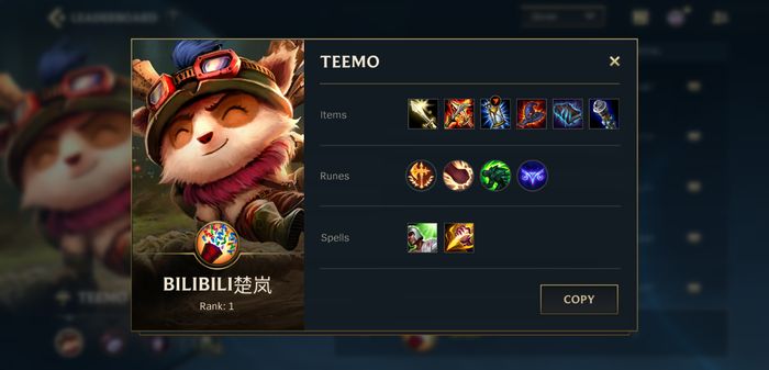 Top player champion Teemo in League of Legends: Wild Rift (25/1/21)