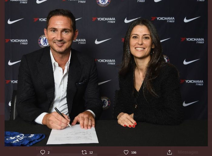 Frank Lampard bersama direktur klub, Marina Granovskaia, saat pertama meneken kontrak di Chelsea.