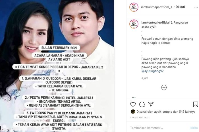 Rundown acara pernikahan Ayu Ting Ting dan Adit Jayusman
