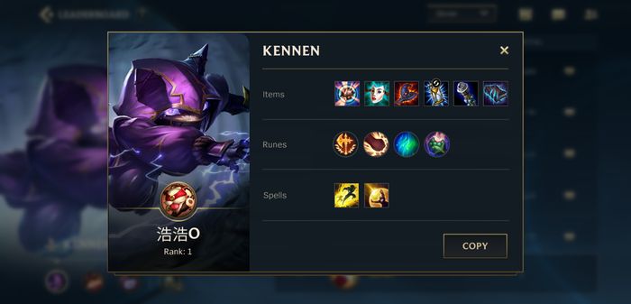 Top player champion Kennen in League of Legends: Wild Rift (28/1/21)