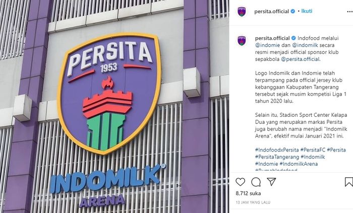 Wajah baru dari markas Persita Tangerang, 'Indomilk Arena'