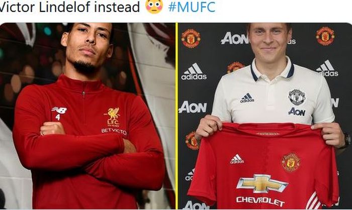 Bek Liverpool, Virgil van Dijk, dan bek Manchester United, Victor Lindelof.