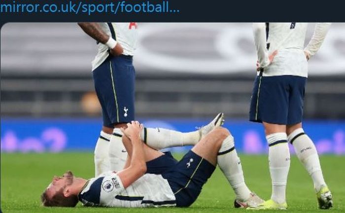 Harry Kane mengalami cedera dalam partai Tottenham Hotspur vs Liverpool di Liga Inggris, 28 Januari 2021.