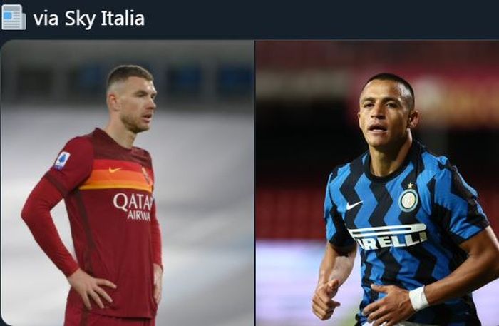 AS Roma dan Inter Milan membahas rencana barter Edin Dzeko dan Alexis Sanchez di bursa transfer Januari 2021.