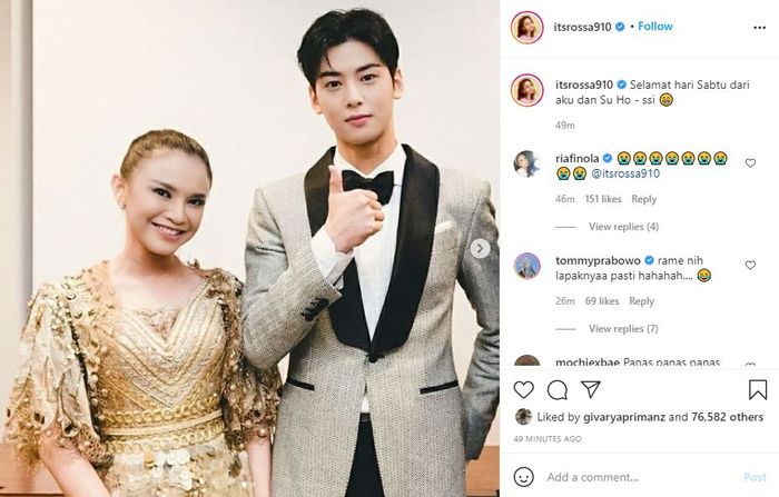Pecinta Drakor Sedang Demam Drama 'True Beauty', Rossa Malah Pamerkan Fotonya dengan Cha Eun Woo, Lapak Komentarnya Langsung Diserbu, Netizen: Haters Bilang Ini Editan - Semua Halaman 4 Unggahan Instagram Rossa bersama Cha Eun Woo