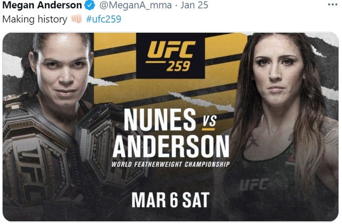 Megan Anderson menghadapi Amanda Nunes di UFC 259 pada 6 Maret 2021.