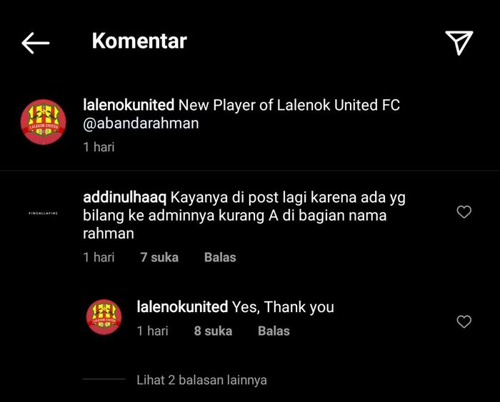 Klub Liga Timor Leste, Lalenok United, mengakui kalau ada kesalahan penulisan nama dalam unggahan Instagram dalam perkenalan pemain barunya dari Indonesia, Abanda Rahman.