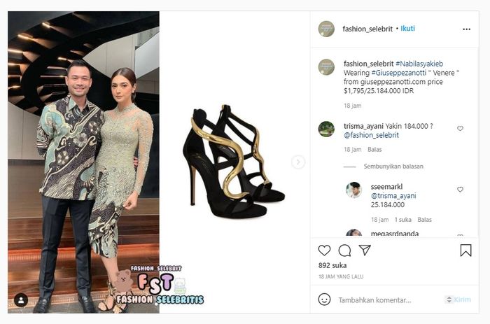 Harga sepatu Nabila Syakieb