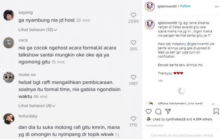 Nia Ramadhani dihujat saat jadi host di acara TikTok Awards