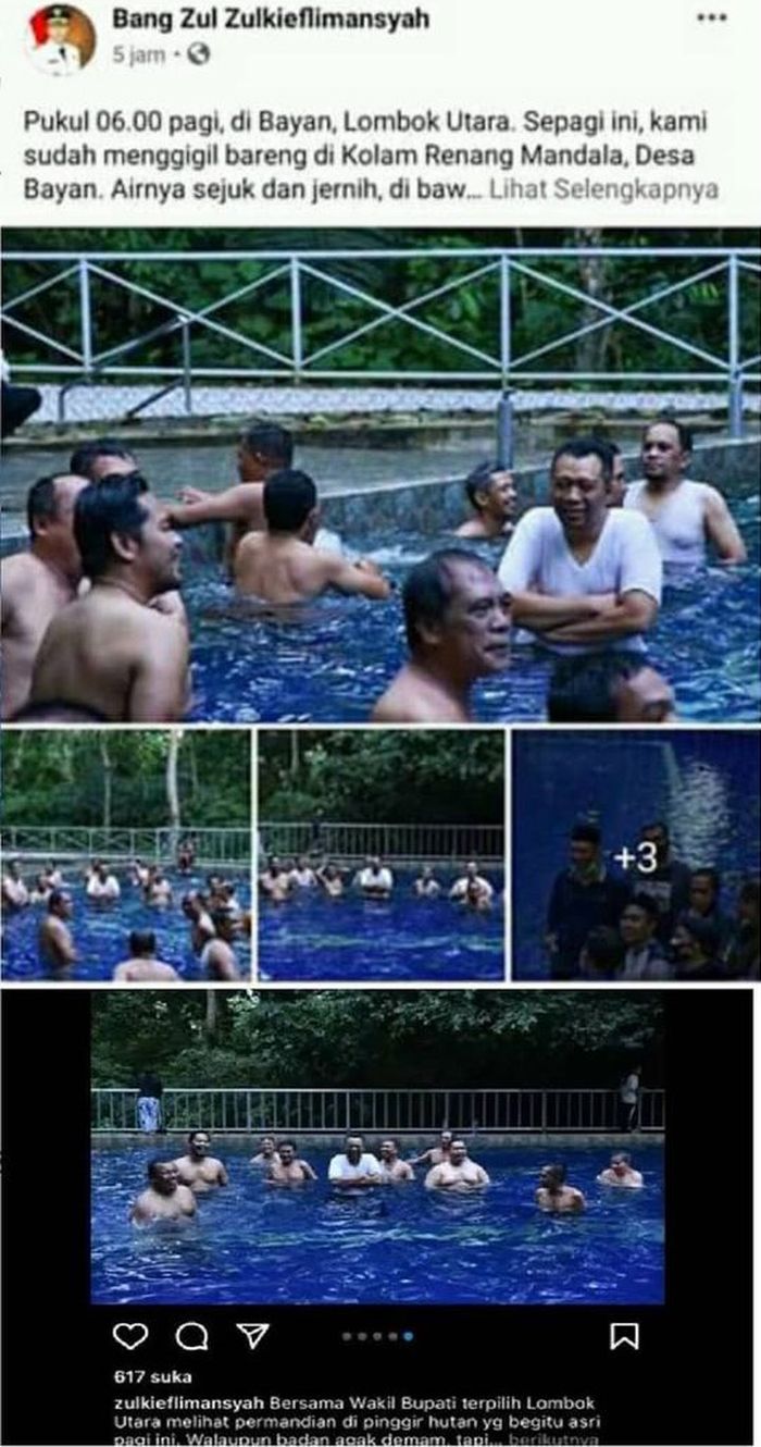 Gubernur NTB Zulkieflimansyah berenang bersama oejabat setempat
