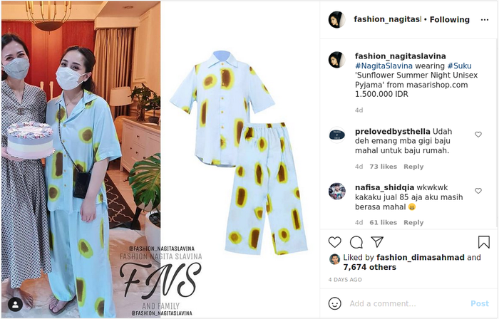 Tambah koleksi piyamanya dengan baju tidur baru seharga Rp 1,5 juta, Nagita Salvina banjir komentar dari netizen.