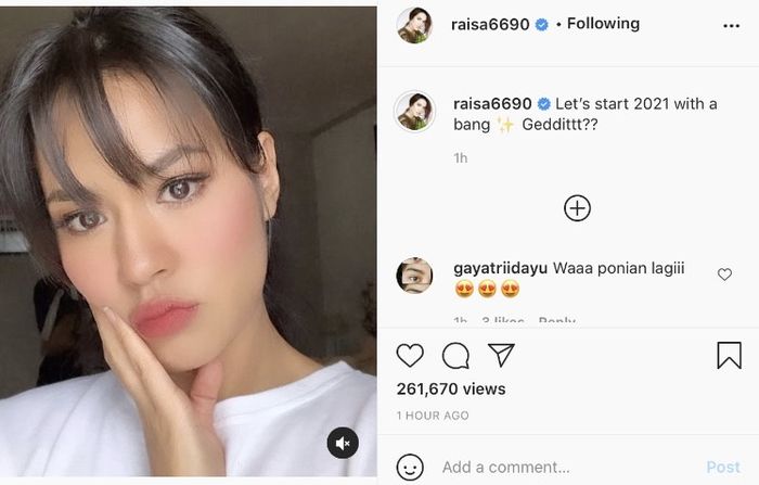 Raisa Andriana tampil dengan poni barunya.