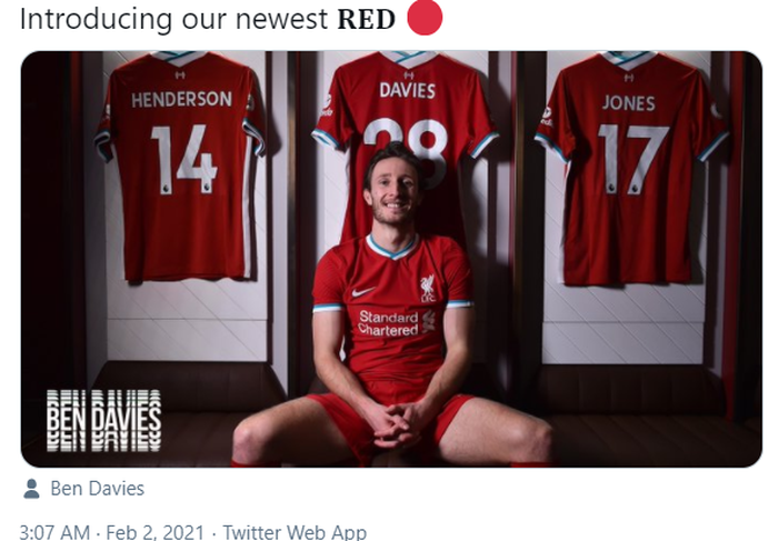 Ben Davies resmi menjadi pemain Liverpool.