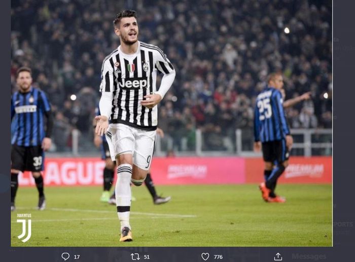 Alvaro Morata saat merayakan golnya untuk Juventus ke gawang Inter Milan.
