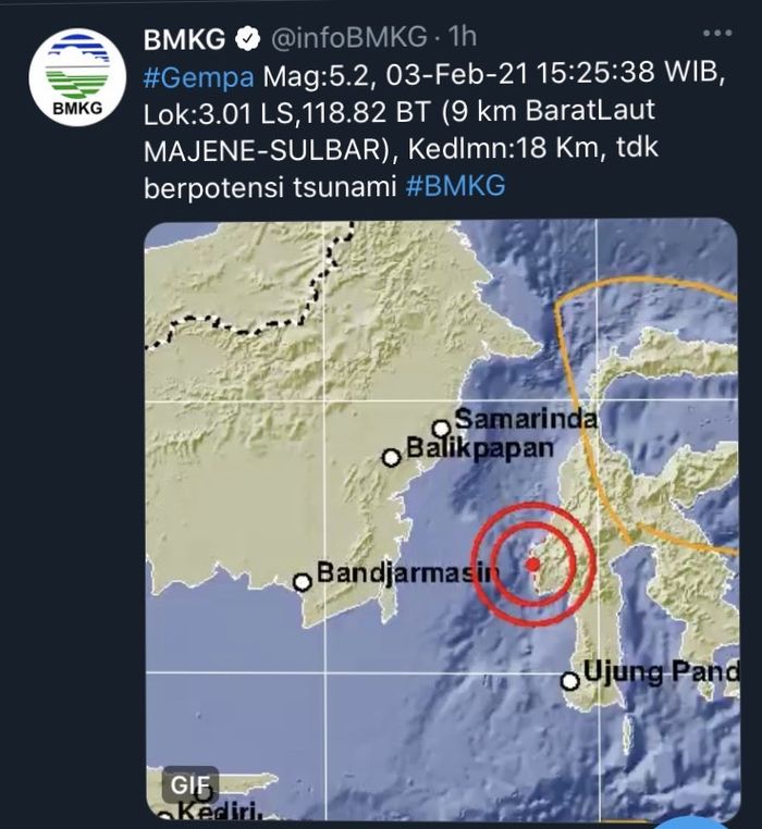 Mejene Sulawesi Barat Diguncang Gempa Magnitudo 5 2 Bmkg Tidak Berpotensi Tsunami