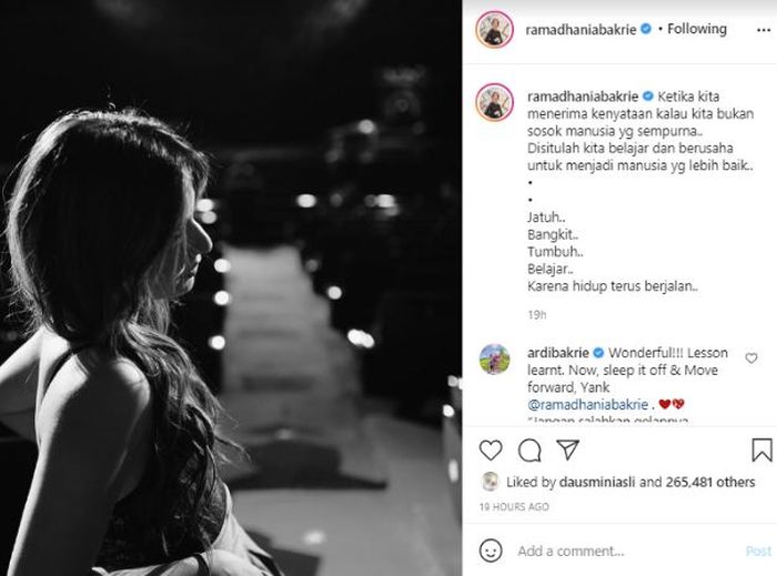 tangkap layar unggahan Nia ramadhani.