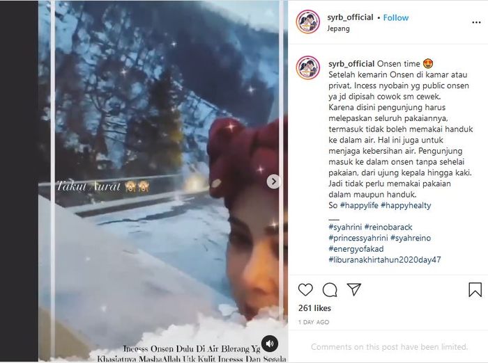Syahrini saat berendam di pemandian air belerang di Jepang