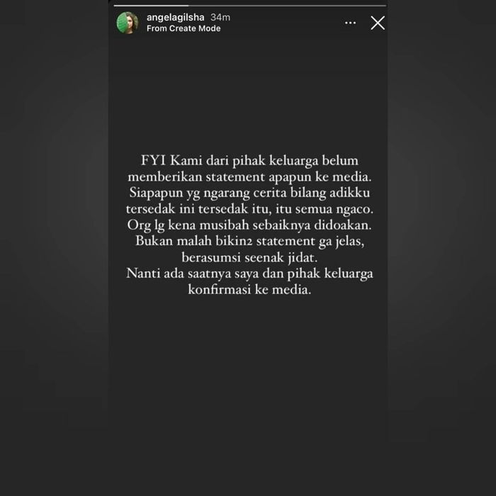 Unggahan Angela Gilsha terkait kematian Marco Panari