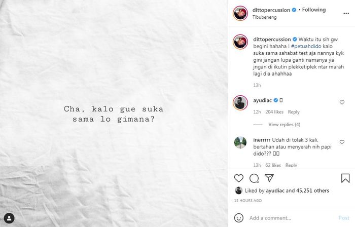 Ditto Percussion Beri Tips Untuk Warganet yang Jatuh Cinta dengan Sahabat Sendiri