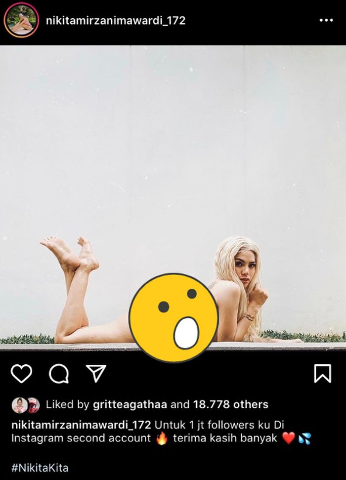 Nikita Mirzani unggah foto telanjang dada untuk rayakan 1 juta followers di Instagramnya.