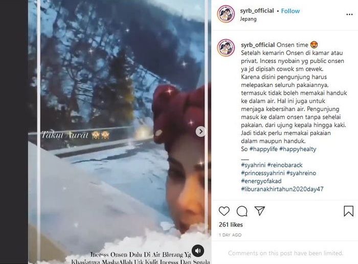 Syahrini saat berendam di onsen di Jepang (Instagram @syrb_official)