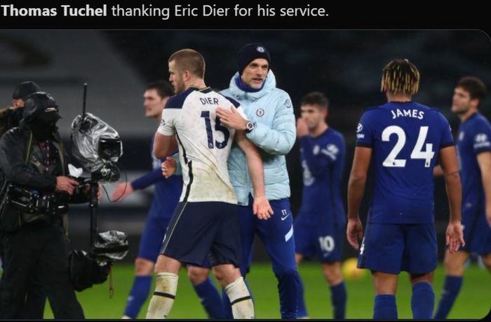 Momen pasca-laga Tottenham Hotspur versus Chelsea dengan Thomas Tuchel memberi salam kepada Eric Dier.