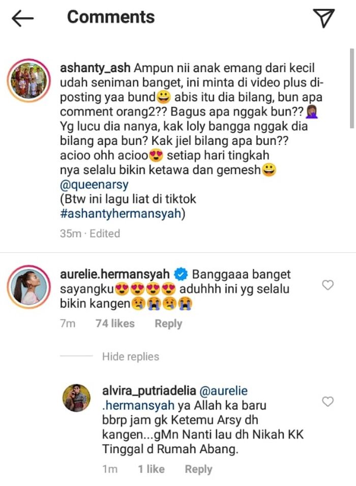 Komentar Aurel Hermansyah yang sudah rindu saat tak bersama dengan Arsy Hermansyah.