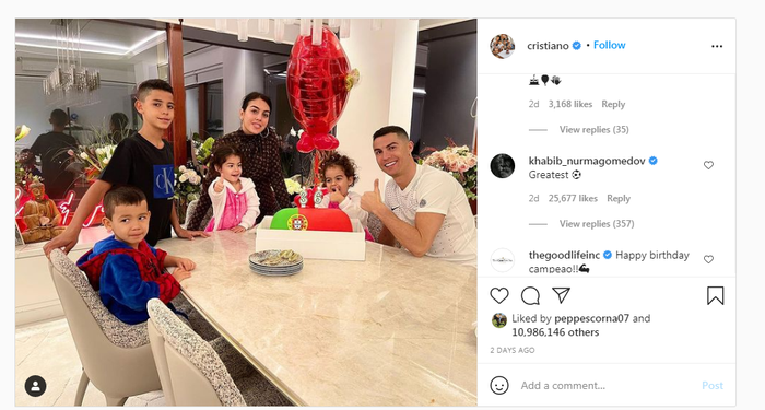 Komentar Khabib Nurmagomedov di unggahan ulang tahun Cristiano Ronaldo